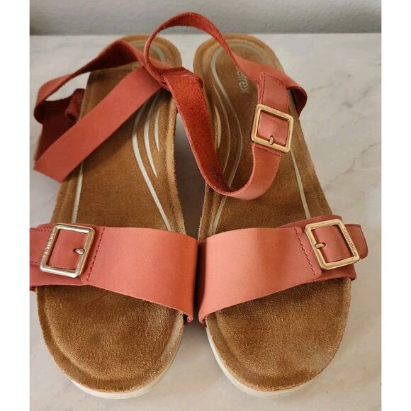 Aetrex Lexa Orthotic Strap Wedge Sandal Coral Leather Sz 9-9.5 Cork Sandal - Picture 9 of 10